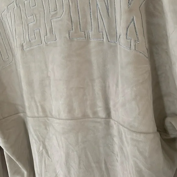 Victoria's Secret PINK Women’s LG Pullover Ivory Shirt SOFT Fleece Long Sleeves - Picture 12 of 16
